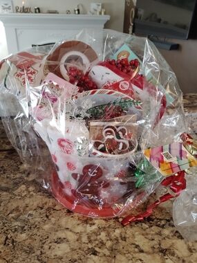 Holiday Christmas Gift Basket with Gingerbread and Red Berry Accents